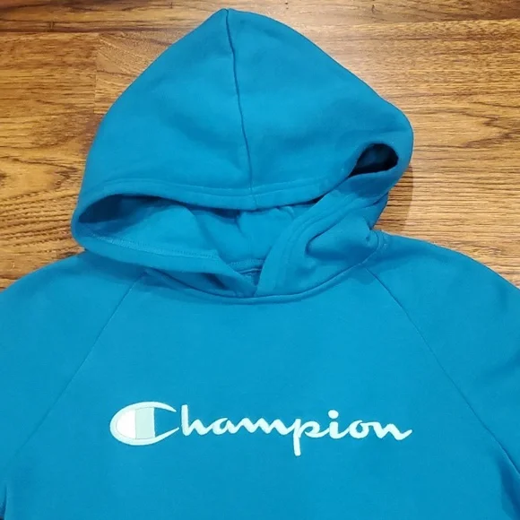 Kids Champion unisex turquoise hooded sweatshirt size M - Picture 2 of 5